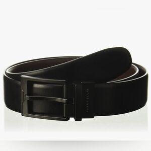 Perry Ellis Black Men's Leather Belt with Matte Black Buckle